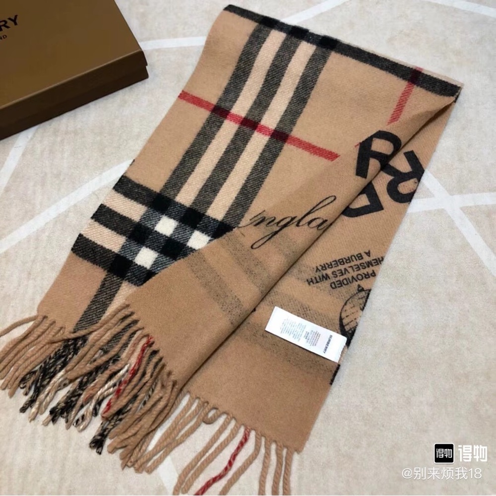 Burberry Beige and Black Logo Scarf